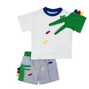 NWT Florence Eiseman Searsuckwr Allifafor Swim Trunk and Shirt Set (9/12 months)